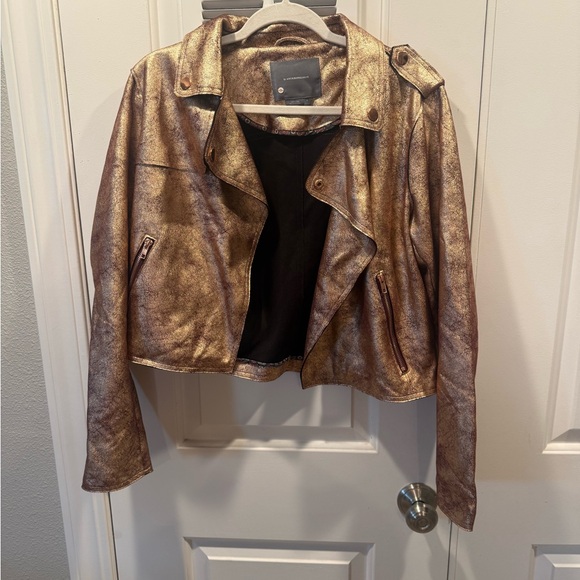 Anthropologie Metallic Rose Gold Leather Moto Jacket - Picture 2 of 4